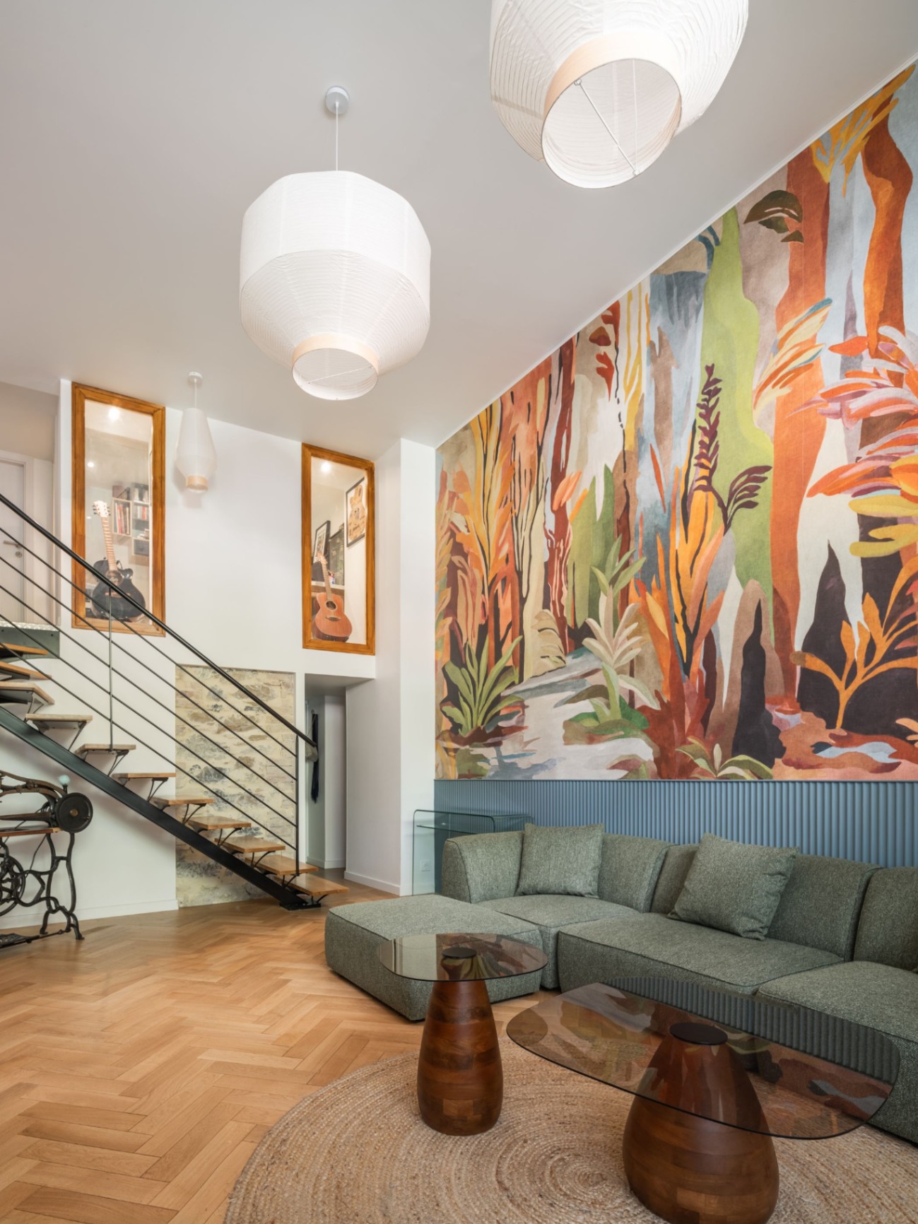 Séjour rénové d'un appartement locatif aménagé par un architecte d'intérieur