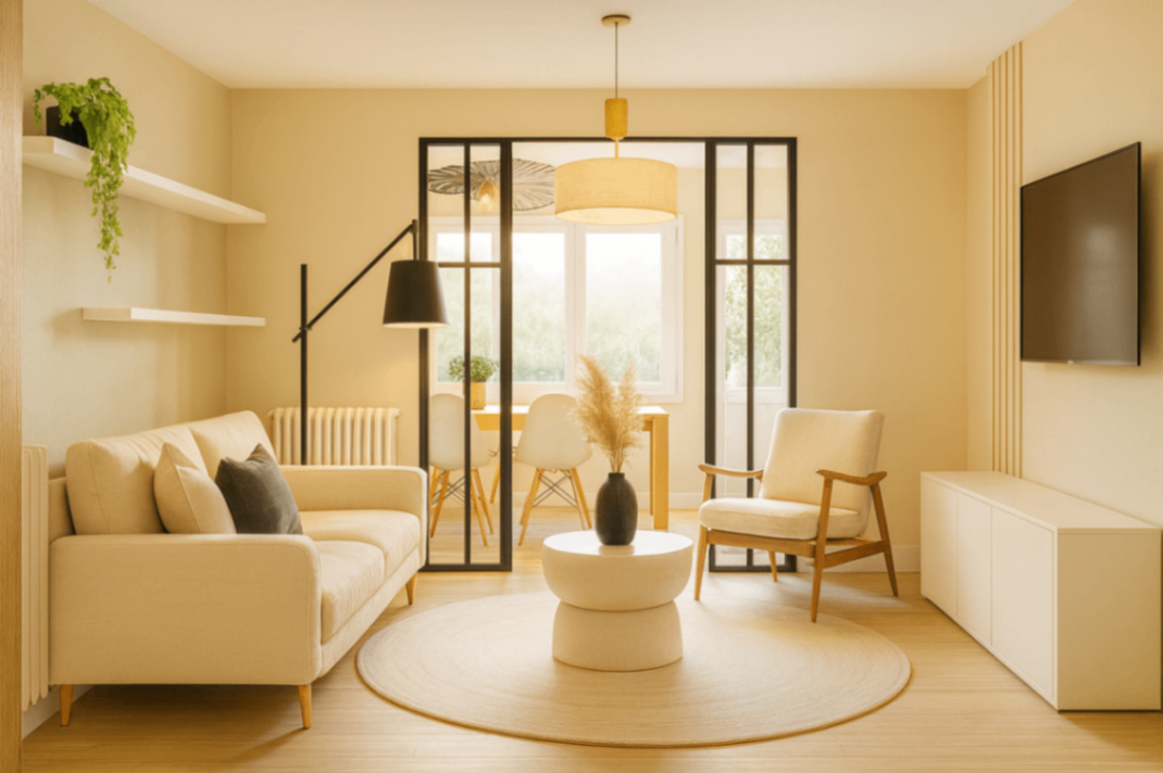 Renovation rez de chaussé, moderne, avec des teintes blanches